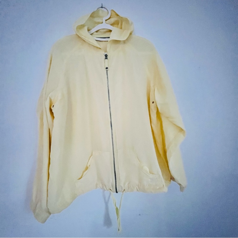 Oleg Cassini Sport Light Yellow Women's Hooded Pullover Jacket 100% Silk Large